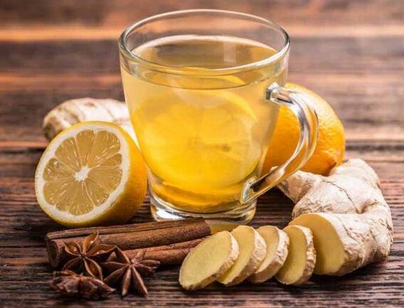 Teh dengan halia, lemon, kayu manis dan ulas untuk ereksi yang berkekalan